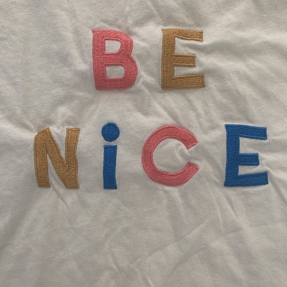 Wild Fable Mighty Fine Crop Top T-Shirt Lot Size L Pink Ivory BE NICE embroidery - Picture 4 of 8